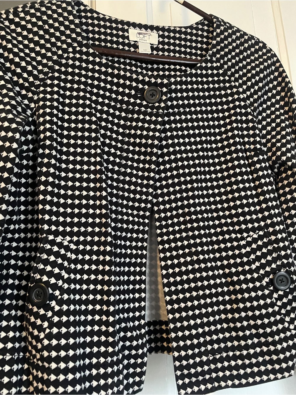 LOFT Black and White  Geometric Cropped Blazer Womens size MP